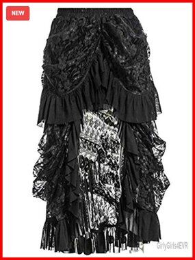 Women's Gothic Lace Maxi Skirt Victorian Ruffled Party Pencil High Rise
